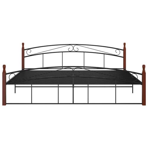 Sengeramme 200x200 cm metal og massivt egetræ sort