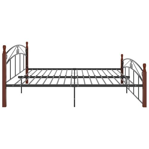 Sengeramme 200x200 cm metal og massivt egetræ sort