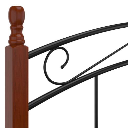 Sengeramme 200x200 cm metal og massivt egetræ sort