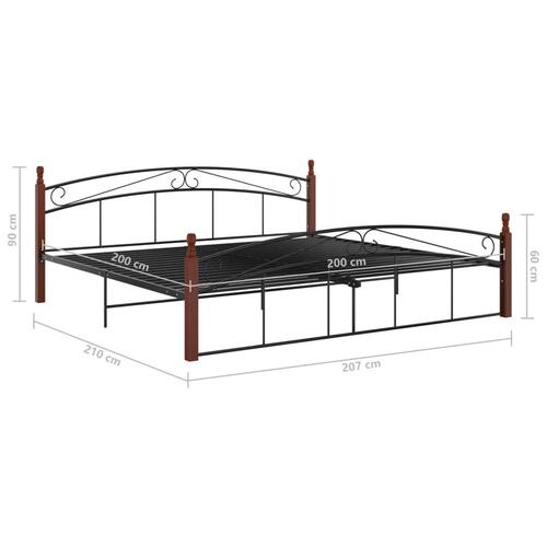 Sengeramme 200x200 cm metal og massivt egetræ sort