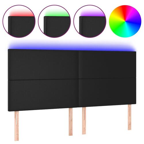 Sengegavl med LED-lys 160x5x118/128 cm kunstlæder sort