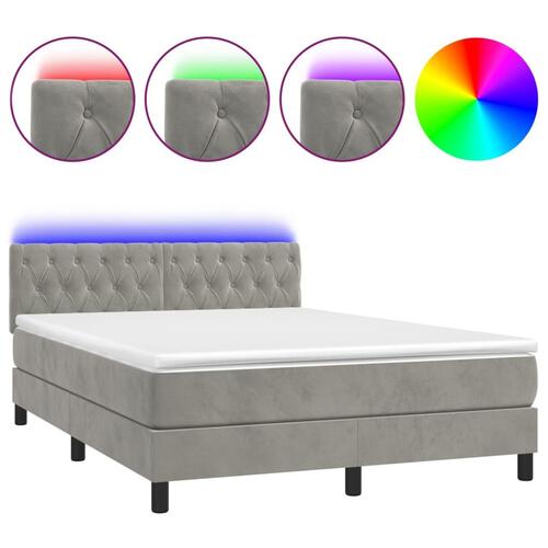 Kontinentalseng med LED-lys 140x190 cm velour lysegrå