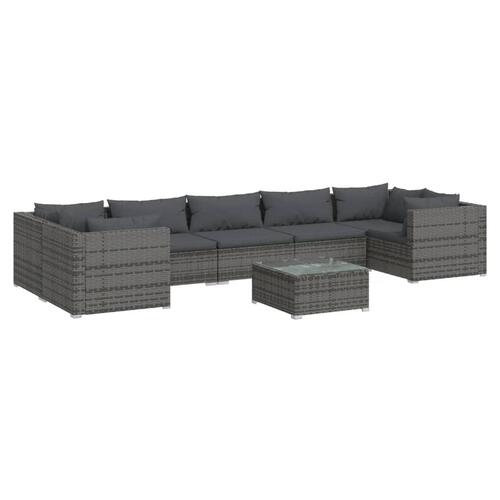 Loungesæt til haven 8 dele med hynder polyrattan grå