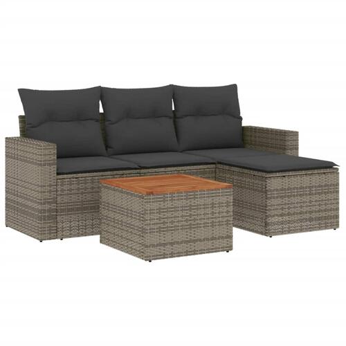 Sofasæt 5 dele med hynder polyrattan grå
