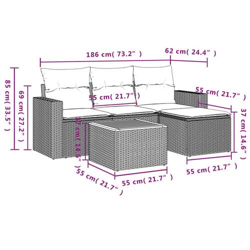 Sofasæt 5 dele med hynder polyrattan grå