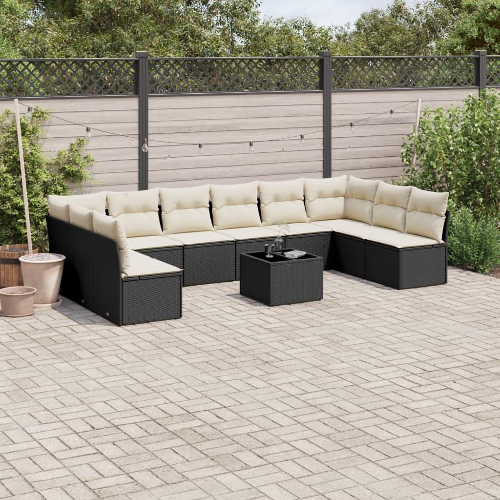 Sofasæt til haven 11 dele med hynder polyrattan sort