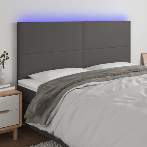 Sengegavl med LED-lys 160x5x118/128 cm kunstlæder grå