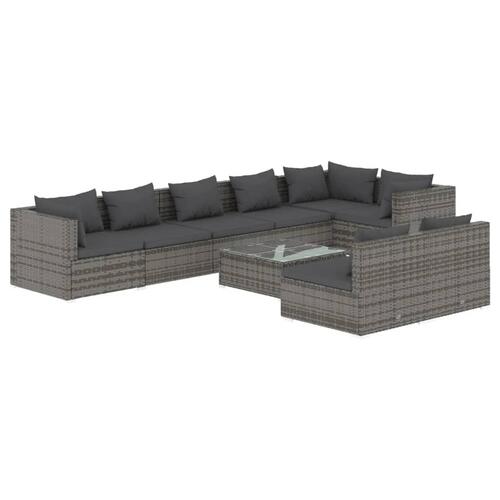 Loungesæt til haven 9 dele med hynder polyrattan grå