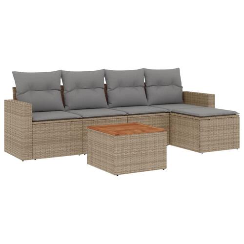 Havesofasæt 6 dele med hynder polyrattan beige