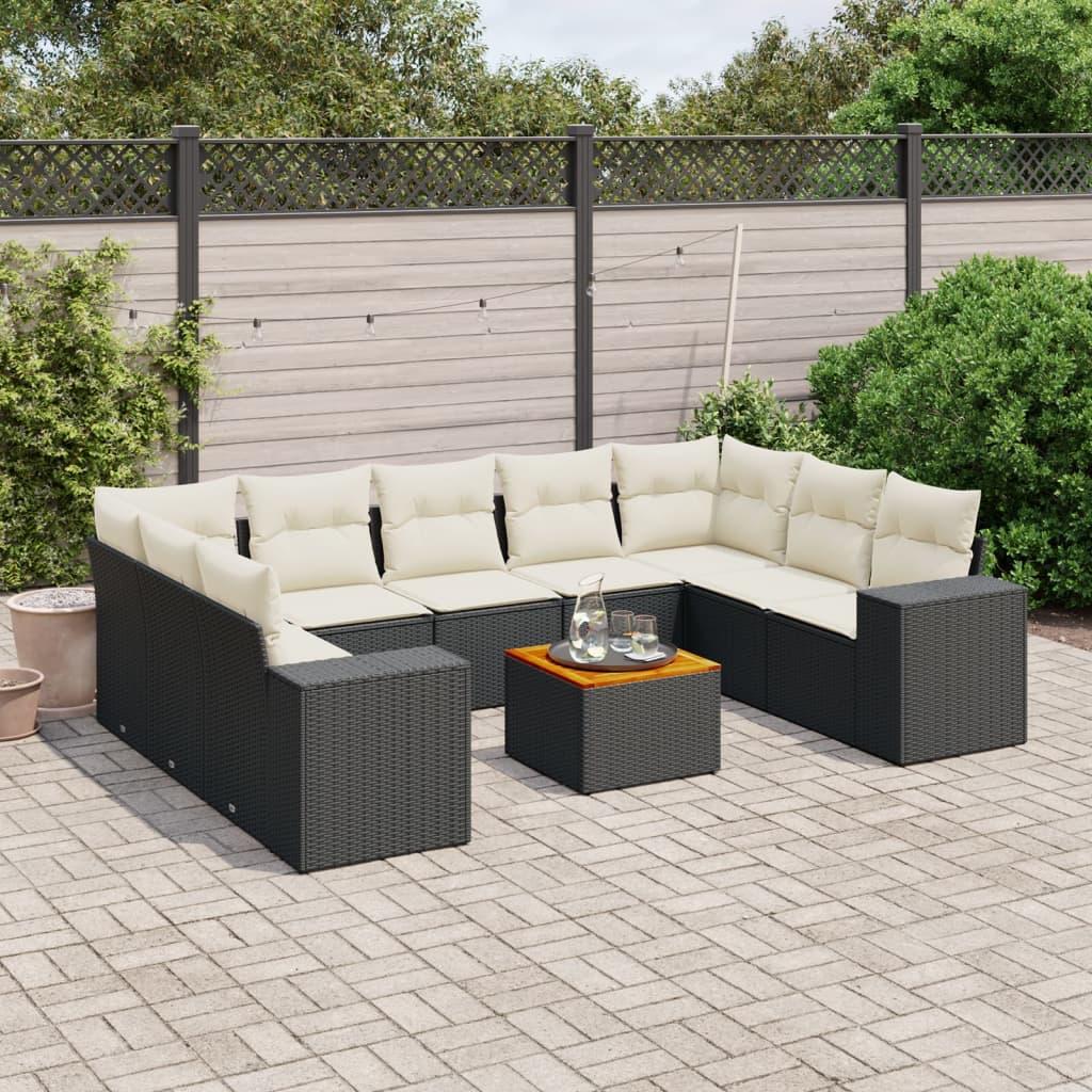 Sofasæt til haven 10 dele med hynder polyrattan sort
