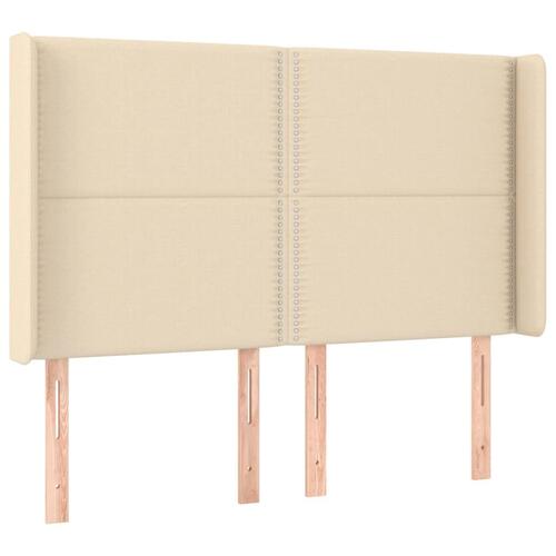Sengegavl med kanter 147x16x118/128 cm stof cremefarvet