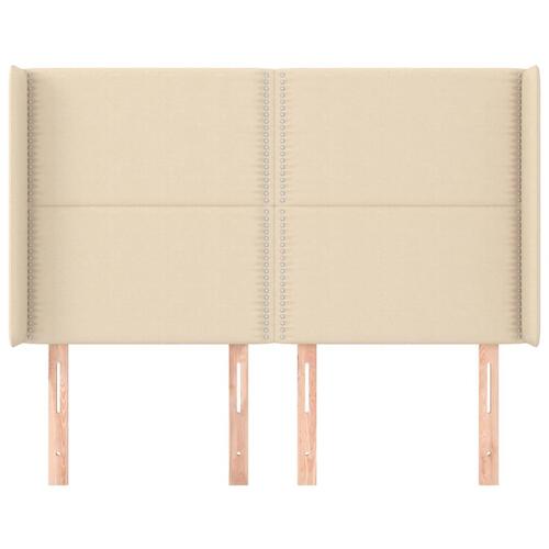 Sengegavl med kanter 147x16x118/128 cm stof cremefarvet