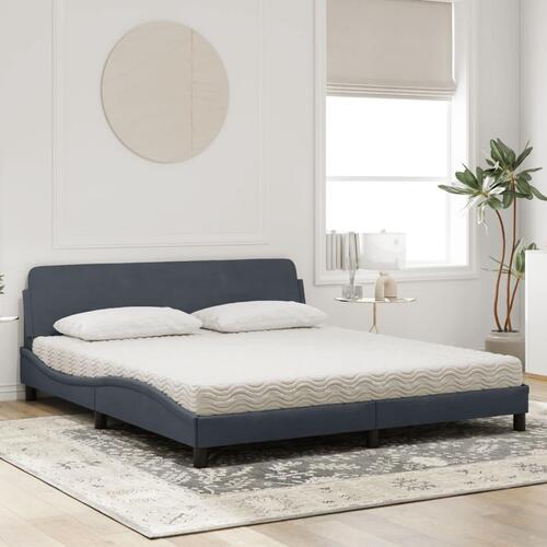 Seng med madras 180x200 cm velour mørkegrå