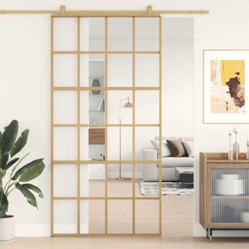 Skydedør 102,5×205 cm - klart sikkerhedsglas og gylden aluminium