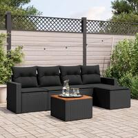 Sofasæt til haven 6 dele med hynder polyrattan sort