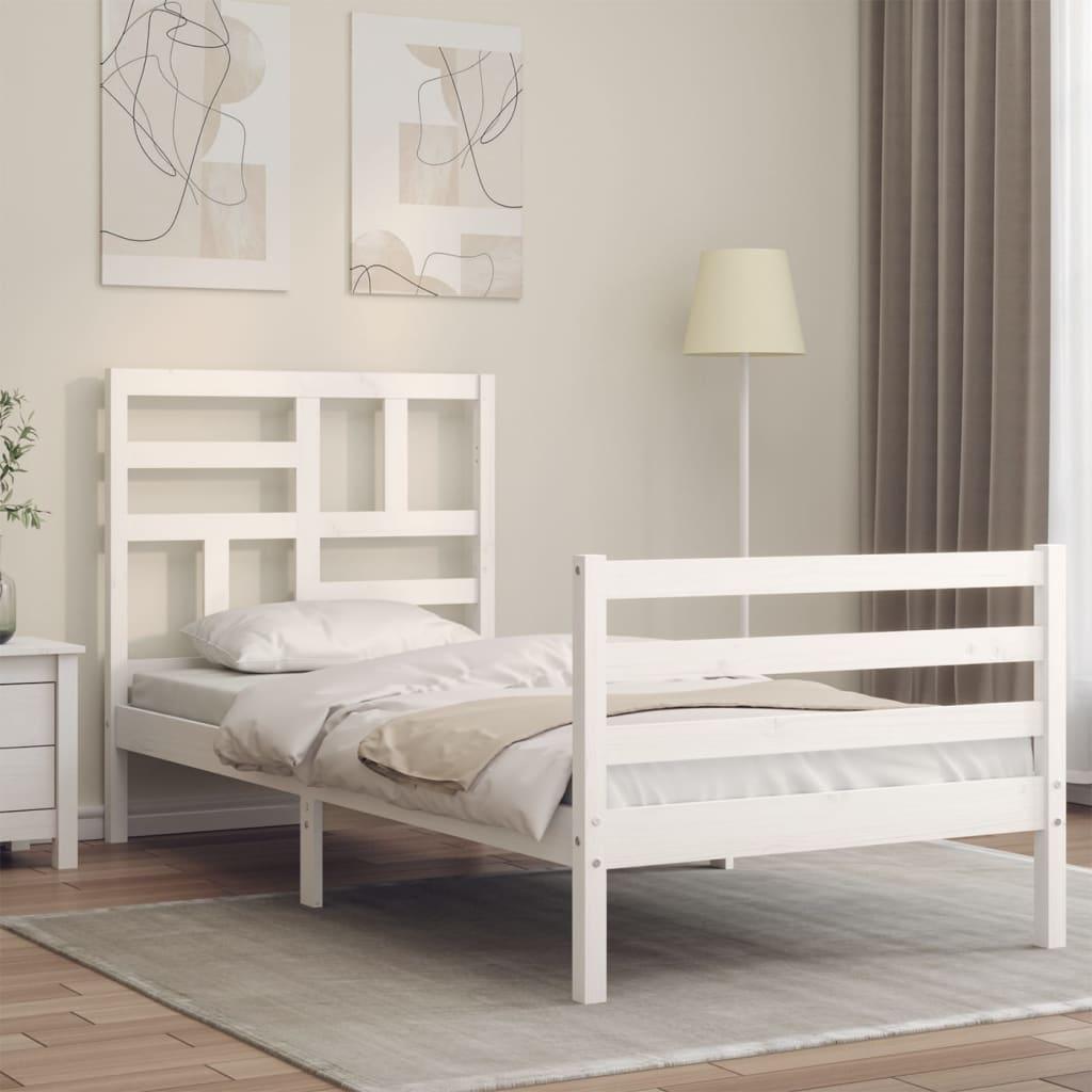 Sengeramme med sengegavl 90x200 cm massivt træ hvid