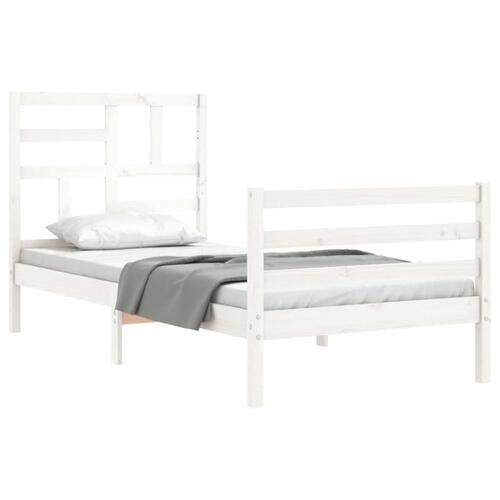 Sengeramme med sengegavl 90x200 cm massivt træ hvid