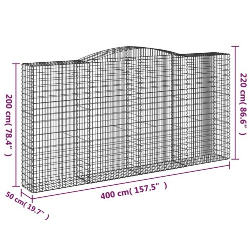 Buede gabionkurve 2 stk. - 400×50×200/220 cm i galvaniseret jern