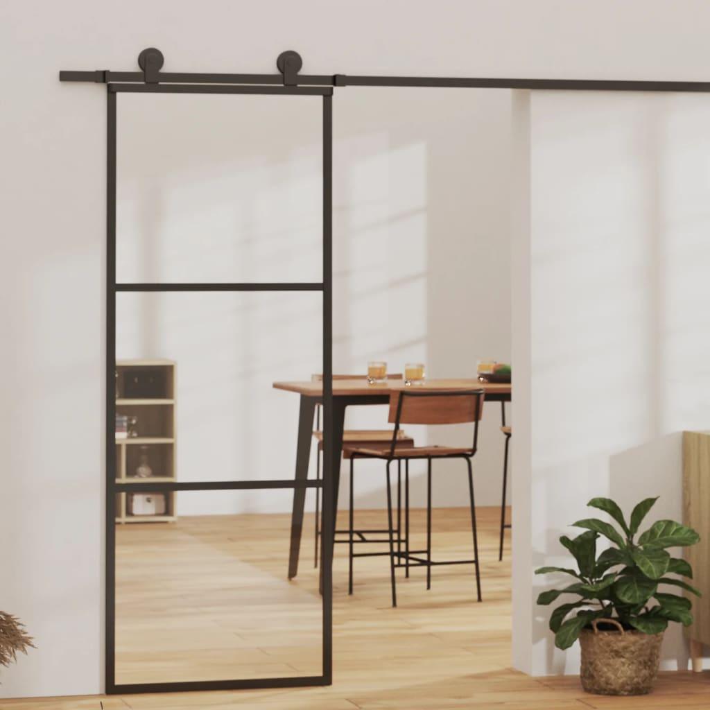 Skydedør m. monteringssæt 76x205 cm sikkerhedsglas og aluminium