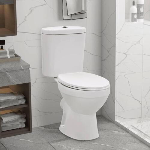 Fritstående toilet m. cisterne og soft close-sæde keramisk hvid