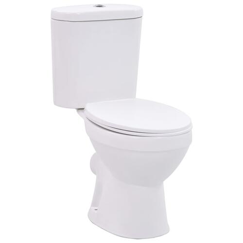 Fritstående toilet m. cisterne og soft close-sæde keramisk hvid