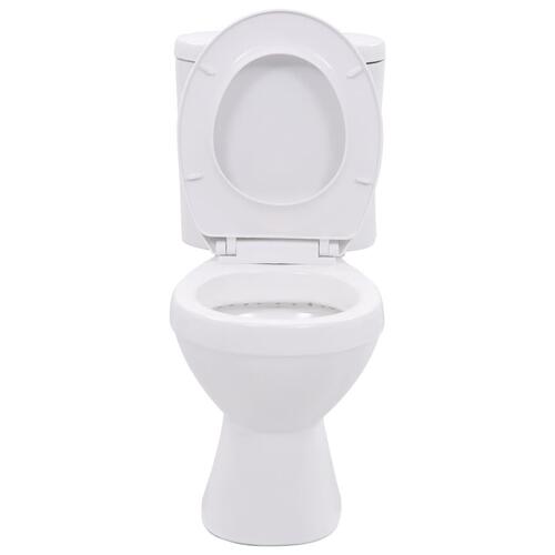Fritstående toilet m. cisterne og soft close-sæde keramisk hvid