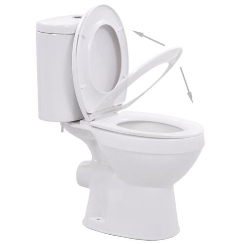 Fritstående toilet m. cisterne og soft close-sæde keramisk hvid
