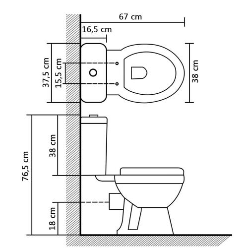 Fritstående toilet m. cisterne og soft close-sæde keramisk hvid