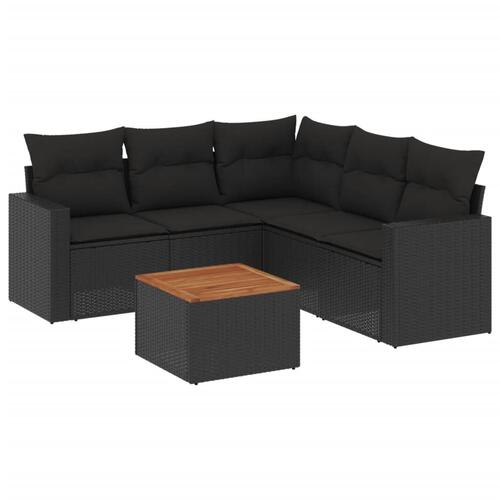 Sofasæt til haven 6 dele med hynder polyrattan sort