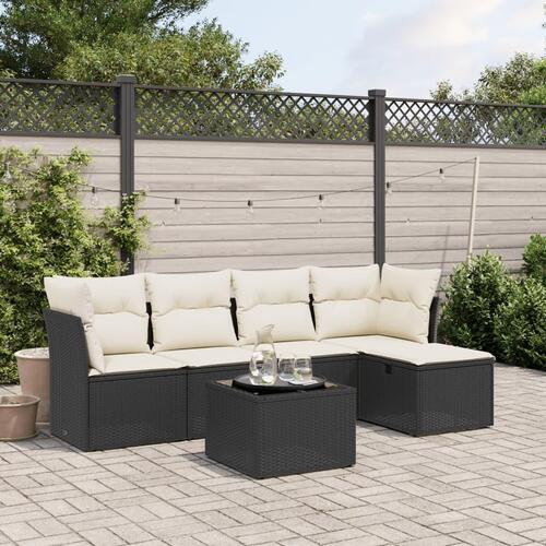 Sofasæt til haven 6 dele med hynder polyrattan sort