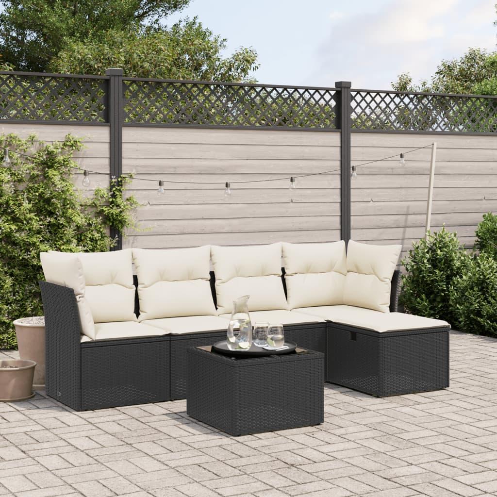 Sofasæt til haven 6 dele med hynder polyrattan sort