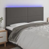 Sengegavl med LED-lys 180x5x118/128 cm kunstlæder grå