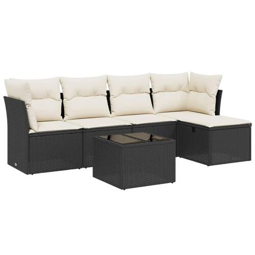Sofasæt til haven 6 dele med hynder polyrattan sort