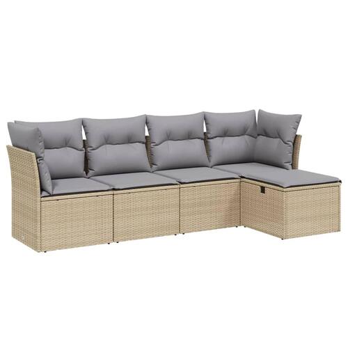 Havesofasæt 5 dele med hynder polyrattan beige