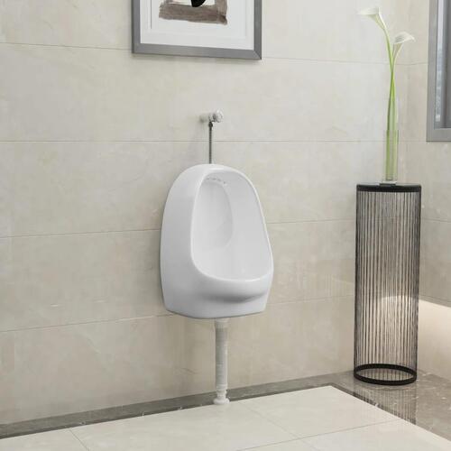 Væghængt urinal med skylleventil keramisk hvid