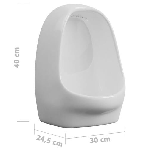 Væghængt urinal med skylleventil keramisk hvid