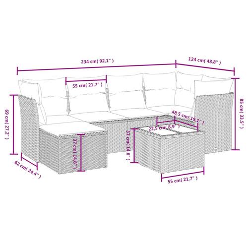 Sofasæt til haven 7 dele med hynder polyrattan sort
