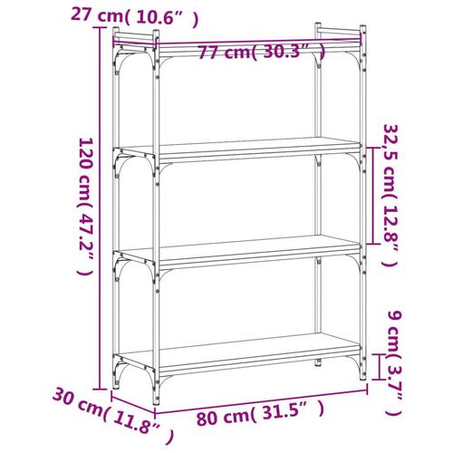 Bogreol 4 hylder 80x30x120 cm konstrueret træ sonoma-eg