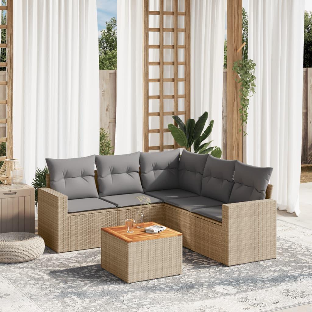 Havesofasæt 6 dele med hynder polyrattan beige