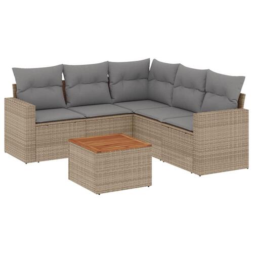 Havesofasæt 6 dele med hynder polyrattan beige