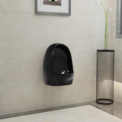 Væghængt urinal med skylleventil keramisk sort