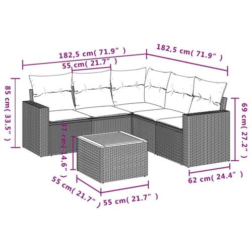 Havesofasæt 6 dele med hynder polyrattan beige