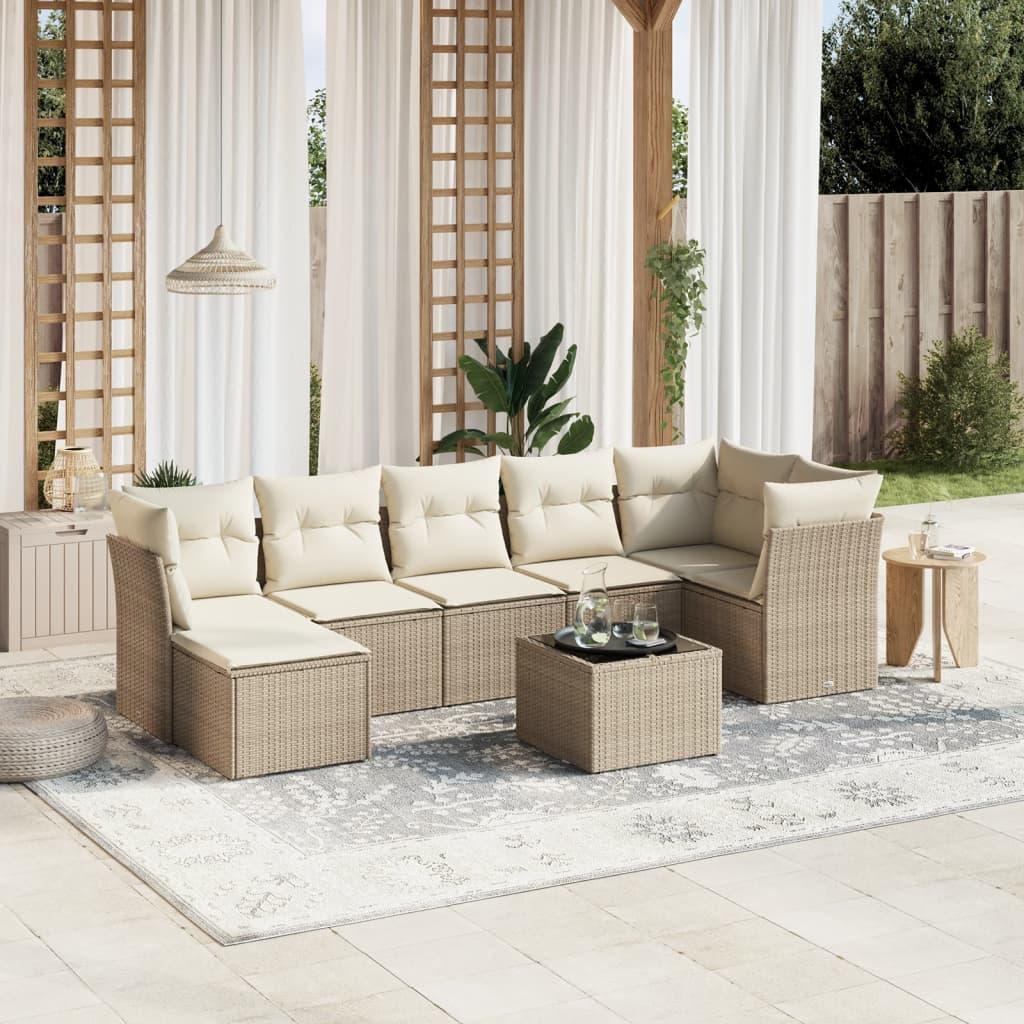 Sofasæt til haven 8 dele med hynder polyrattan beige