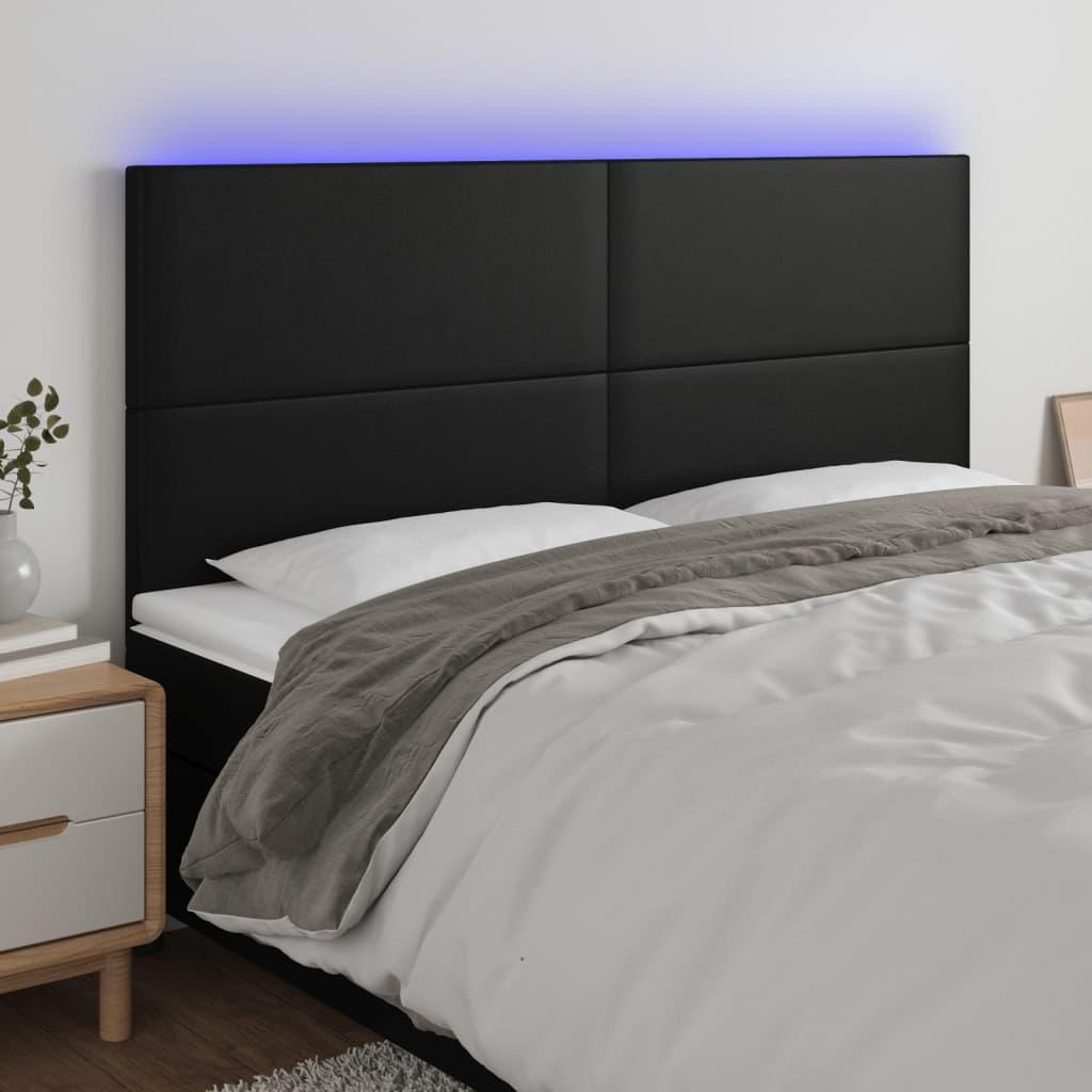 Sengegavl med LED-lys 200x5x118/128 cm kunstlæder sort