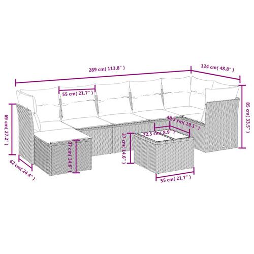 Sofasæt til haven 8 dele med hynder polyrattan beige