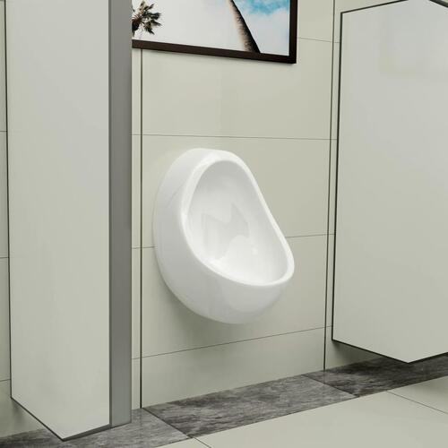 Væghængt urinal med skylleventil keramisk hvid