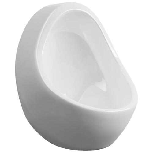 Væghængt urinal med skylleventil keramisk hvid