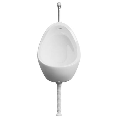 Væghængt urinal med skylleventil keramisk hvid