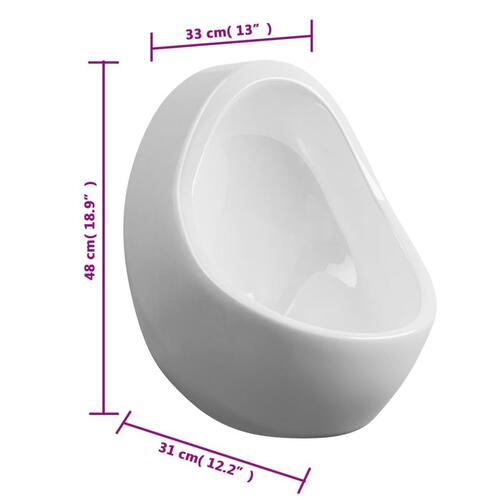 Væghængt urinal med skylleventil keramisk hvid