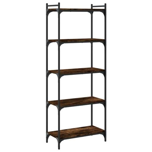 Bogreol 5 hylder 60x30x154 cm konstrueret træ røget eg